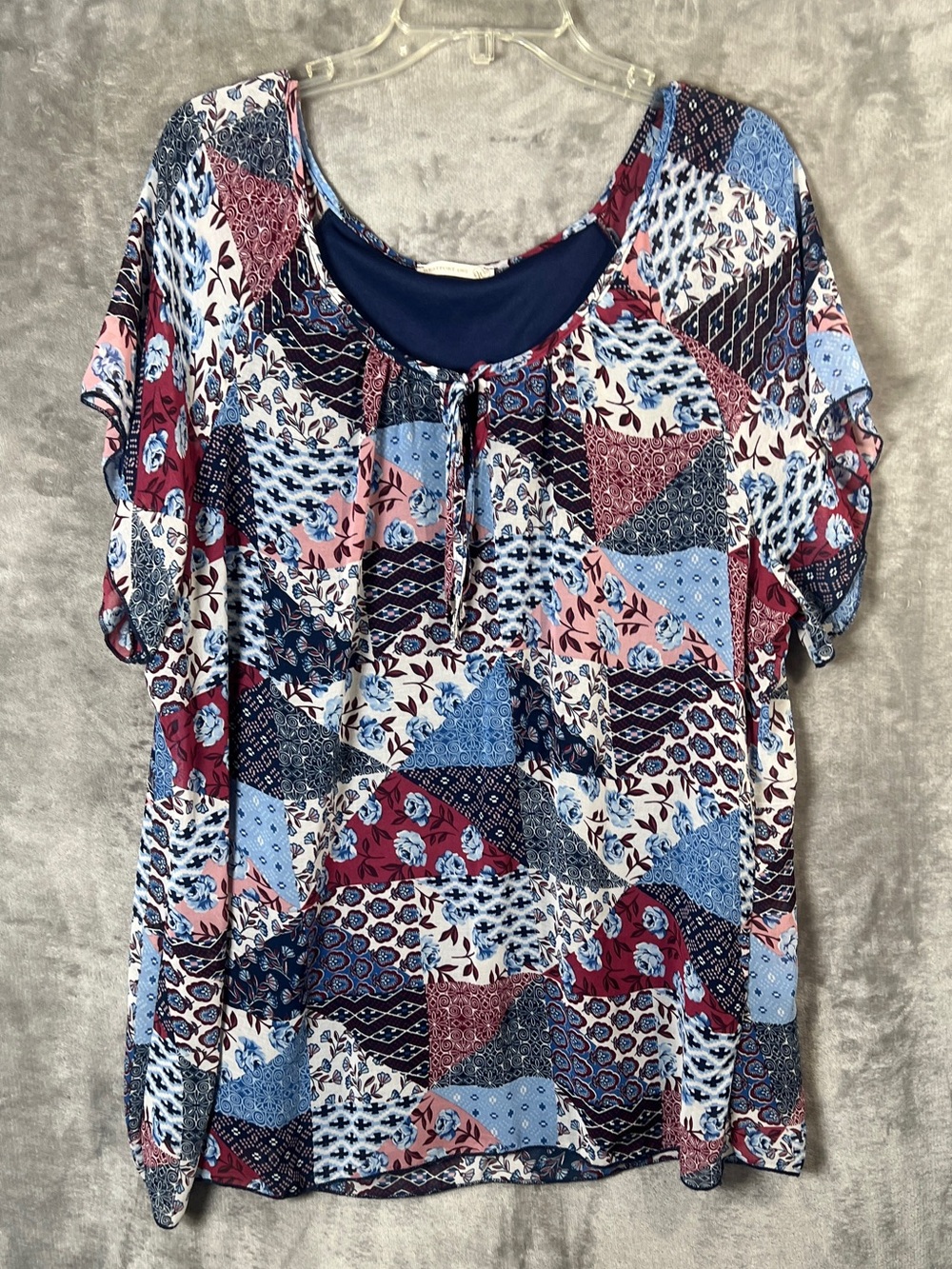 Westport Blue Multi Patchwork Short Sleeve Top